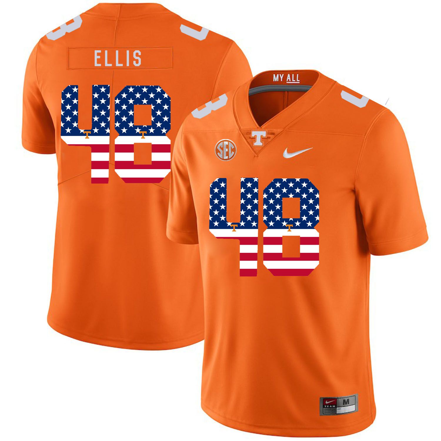 Men Tennessee Volunteers 48 Ellis Orange Flag Customized NCAA Jerseys